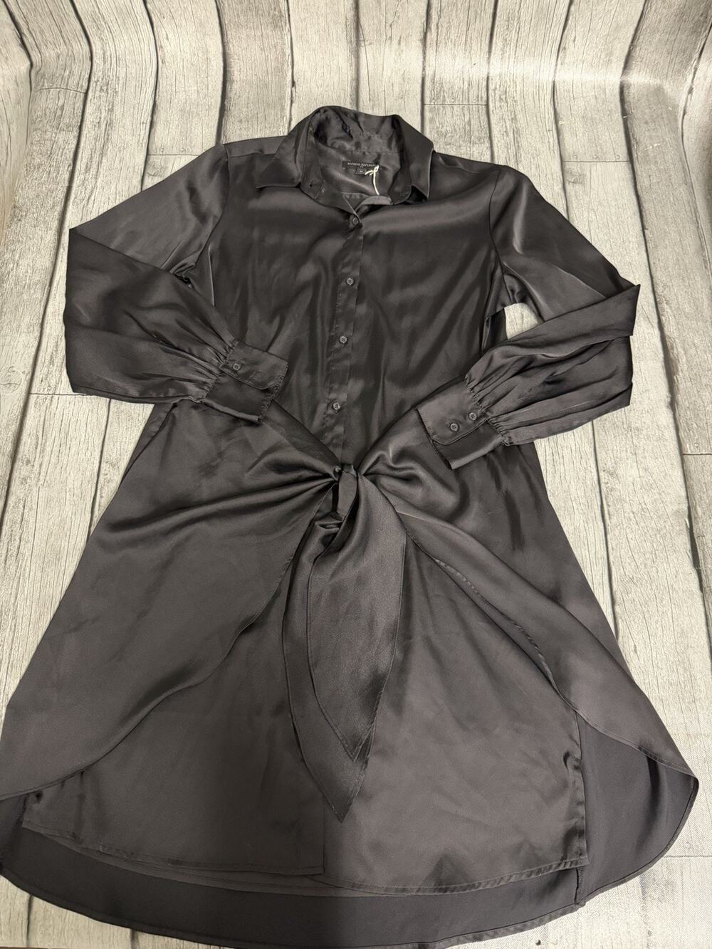 Women’s Banana Republic Satin Shirt Dress Wrap Waist Black Sz Medium